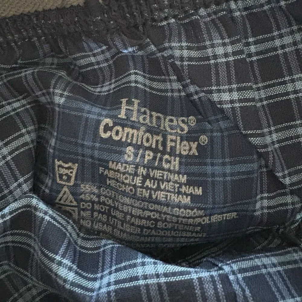 NEW Men's Boxer Underwear SM & MED 3 Pair Blue Plaid ~ 2 Hanes / 1 Gildan
